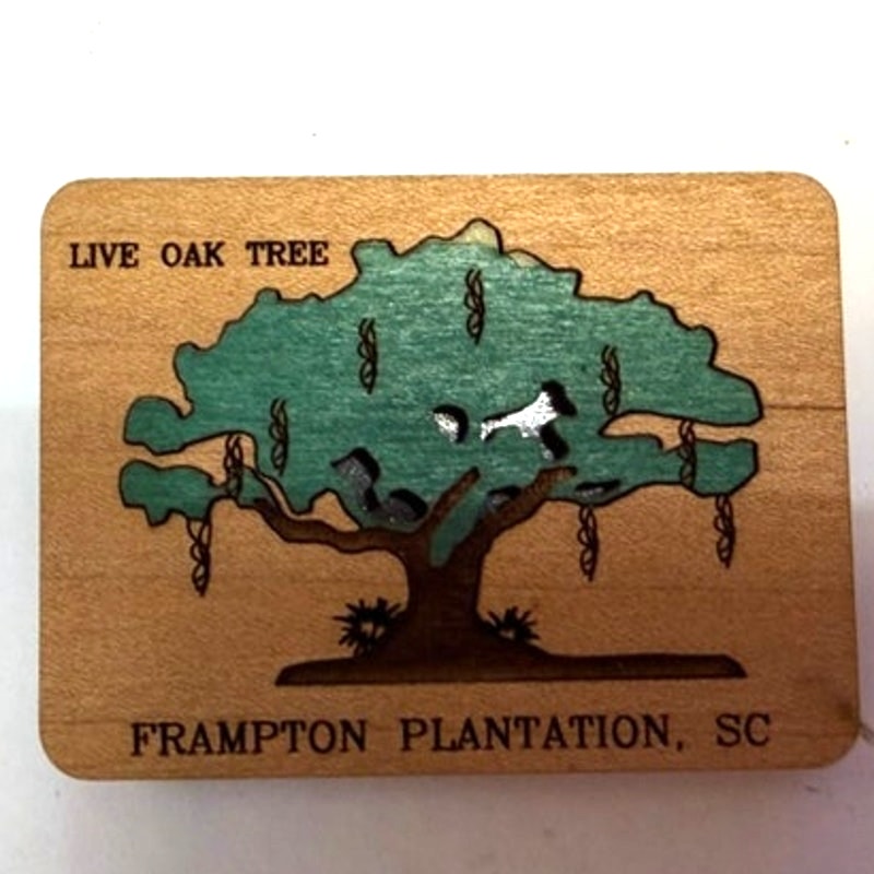 Frampton Plantation SC Magnet Wooden Laser Cut Live Oak Tree 2‑3/8" × 1‑7/8"