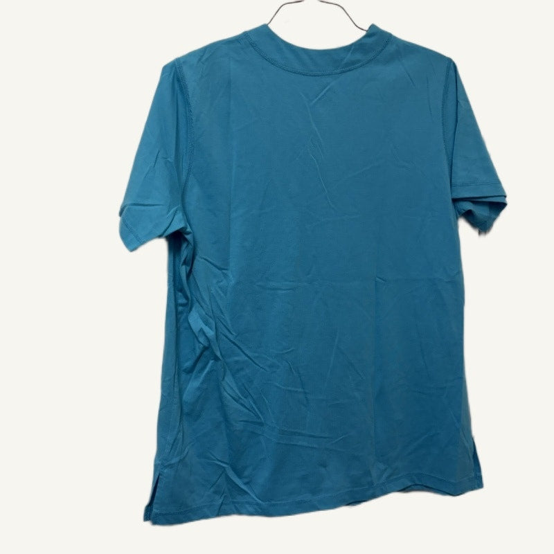 LBW Knits Women's Teal Blue V-Neck Short Sleeve Button-Up Top Size M