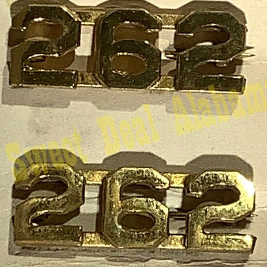 Early/Mid 1900s Brass C-Clasp "262" Collar Devices 3/8"H Hat / Lapel Pins Set