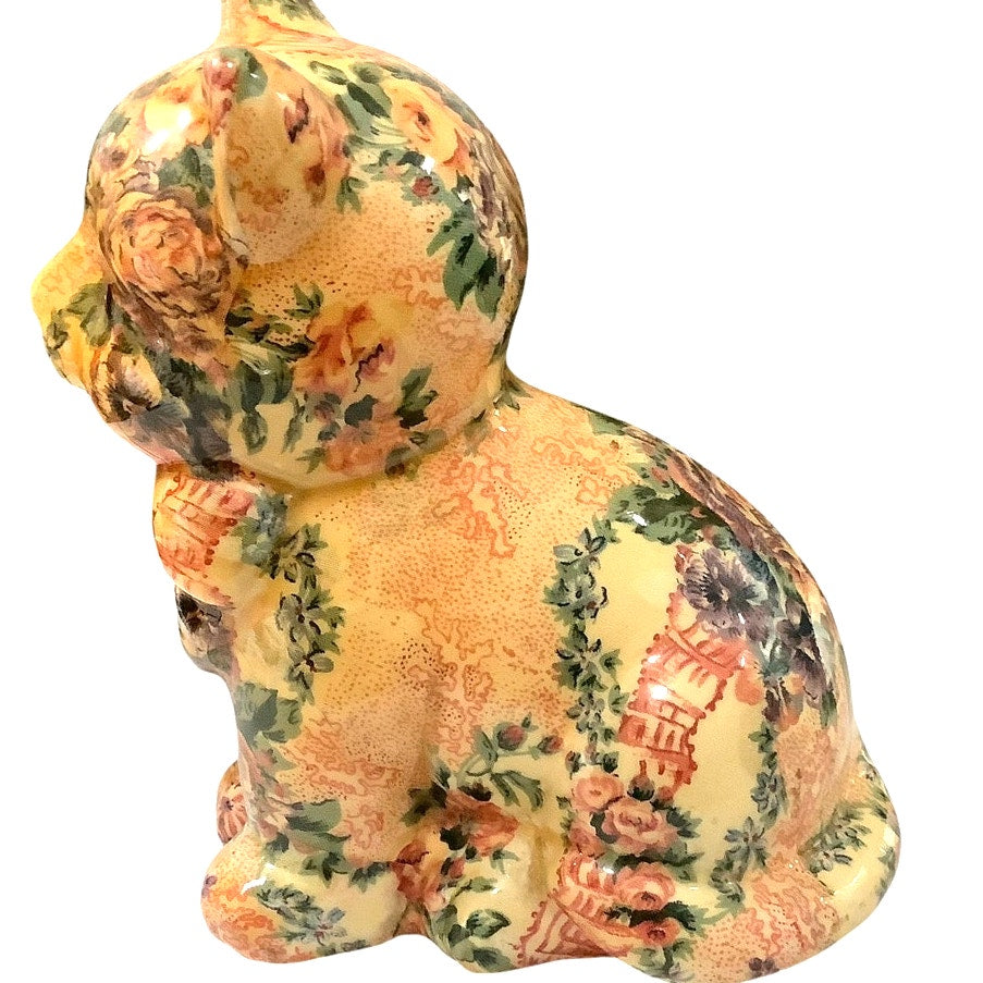 Vintage Floral and Lace Patchwork Designed Cat Figurine by Joan Baker Designs