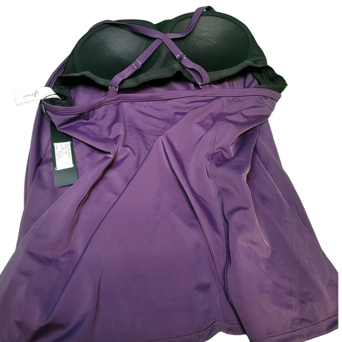 JINXUEER Flowy Crossback Tankini Top Modest Swimwear, Purple, Size 14, Top Only