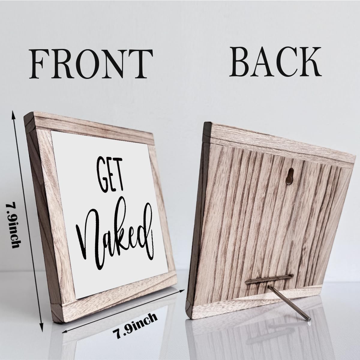 Get Naked Bathroom Sign – Funny Rustic Wood Plaque, 7.9" Sq., Bathroom Décor
