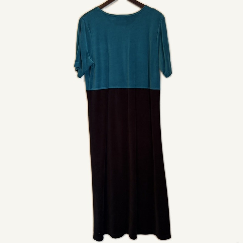 Appleseed's 2-Piece Velour Dress & Cardigan Set Teal Black Colorblock Size L