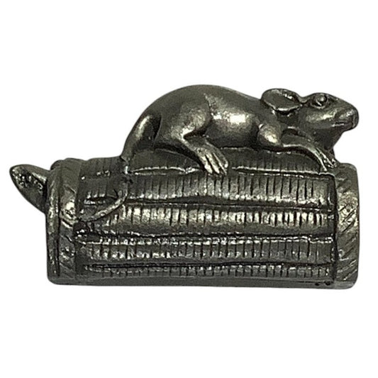Vintage Mice in/on a Barrell Pewter Figure, 2"W X 1"H