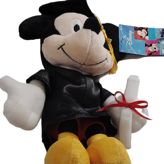 Disney Mickey Mouse Graduation Plush 8 Inch Cap Gown Diploma Black White