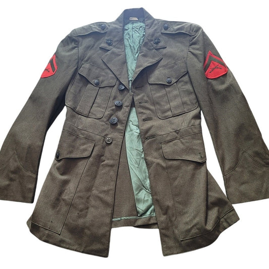 VTG 1969 USMC Dress Coat – Shade 2212 Green, 35S, 100% Wool, Bannecraft, E-3 Lance Corporal Patch