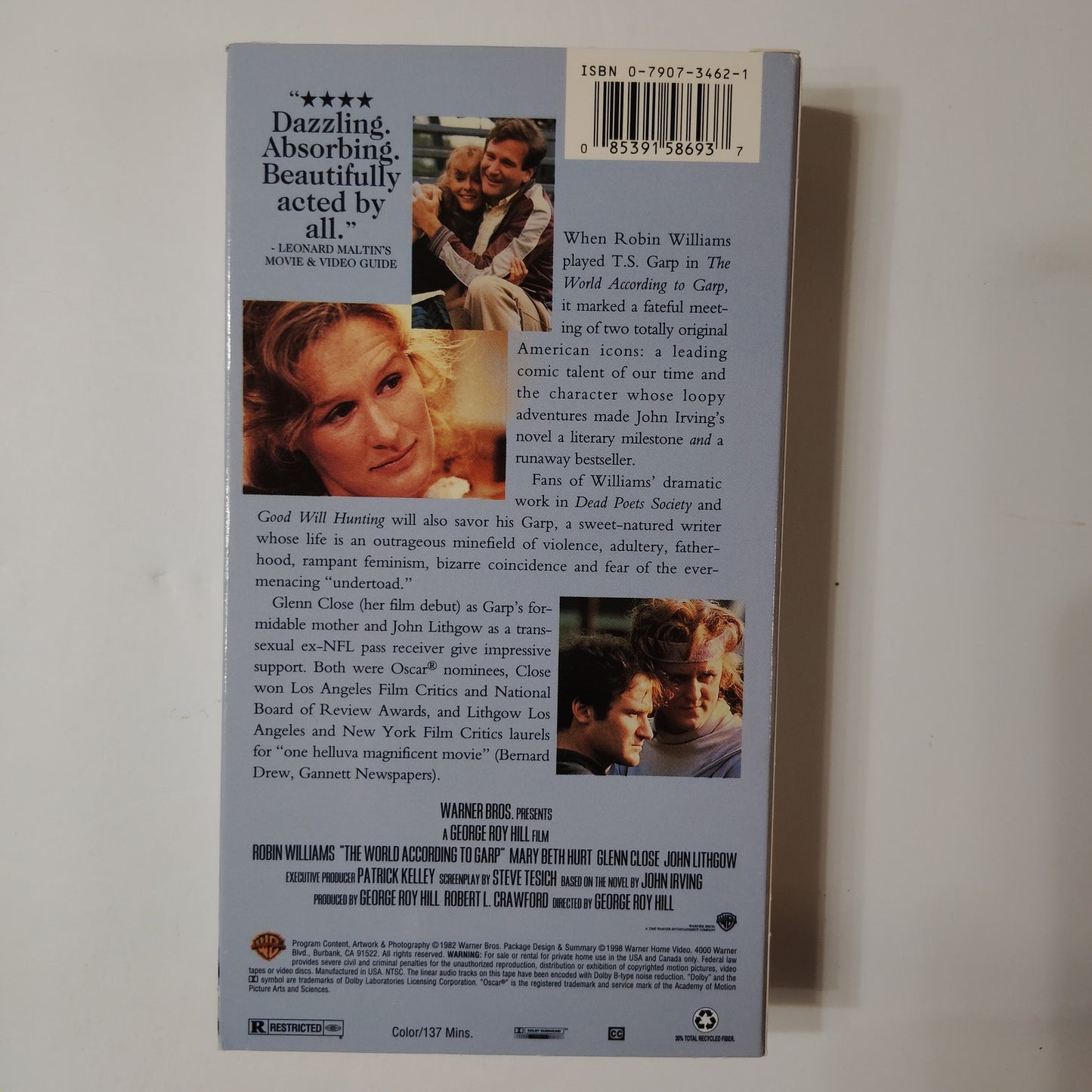 The World According to Garp VHS 1998 1982 Robin Williams Warner Drama Comedy