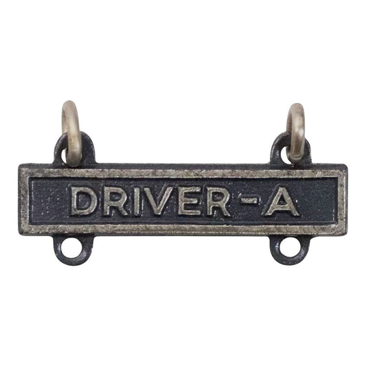 Military Qualification Bar, Driver A, Silver Text, Black Background, 1/2"H x 1"W