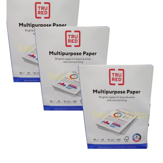 3 Reams, 1500 Pages, TRU RED 8.5 X 11 Multipurpose Paper, 20 Lbs., 96 Brightness