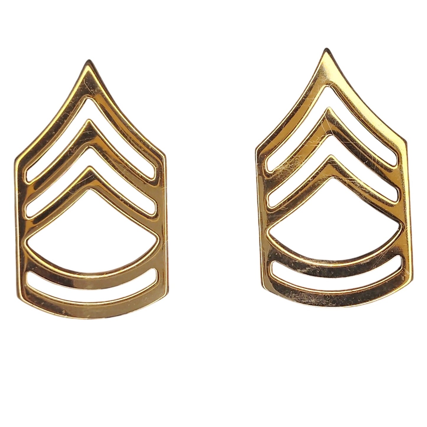Vintage Army SFC E‑7 Rank Insignia Gold Pin‑On Pair Sta‑Brite Hallmarked