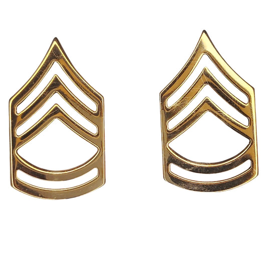 Vintage Army SFC E‑7 Rank Insignia Gold Pin‑On Pair Sta‑Brite Hallmarked