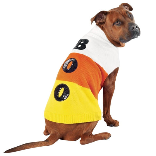 Hyde & EEK! Boutique Halloween Candy Corn Boo Dog Sweater – Medium