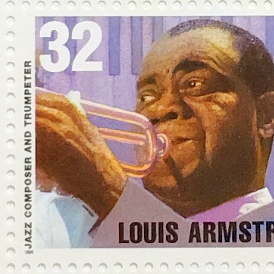 Vertical Strip of 3 – 1995 USA 32¢ Louis Armstrong MNH Scott 2985 – Jazz Legend