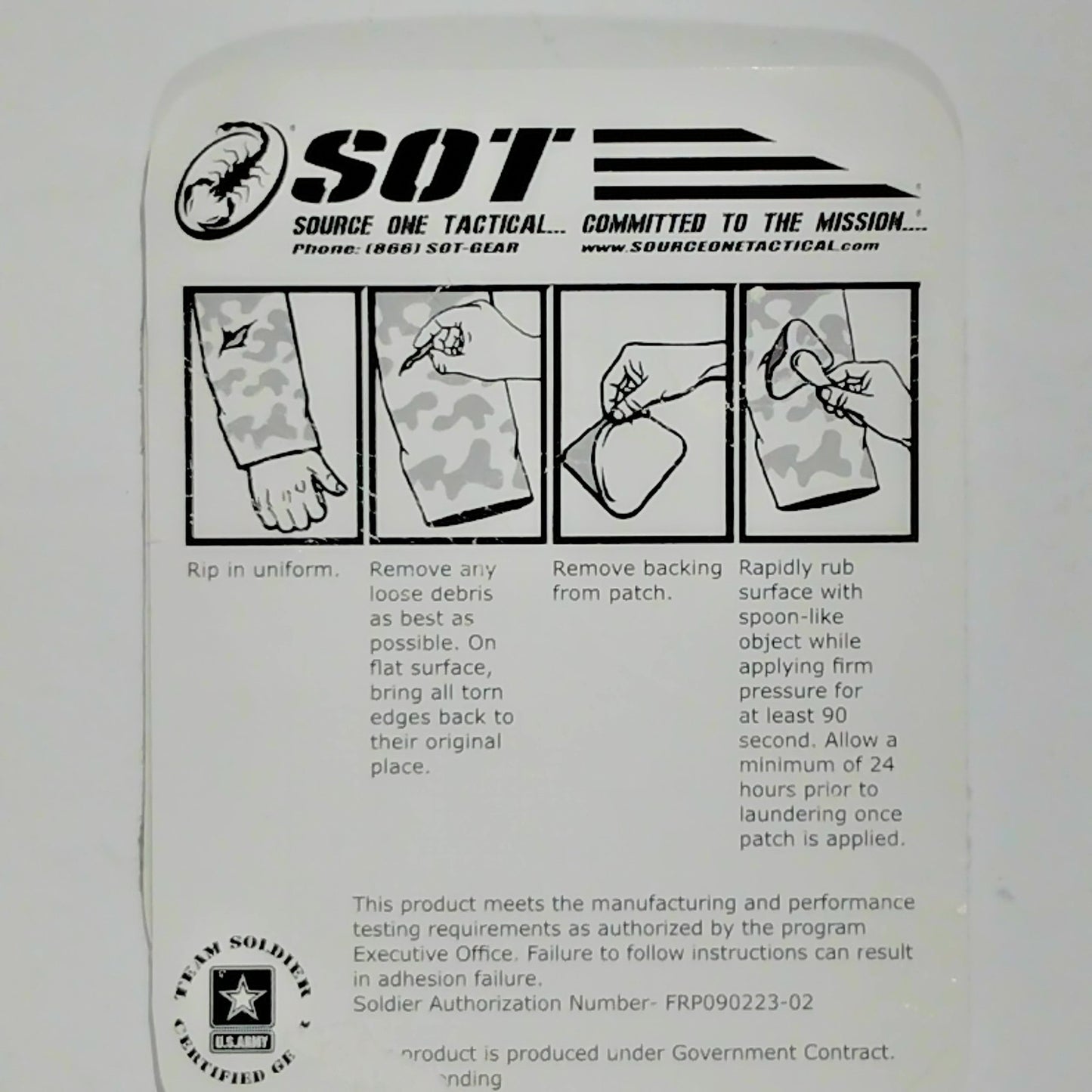 Vintage SOT Source One Tactical Patch 4" x 3" Peel & Stick Woodland Camouflage