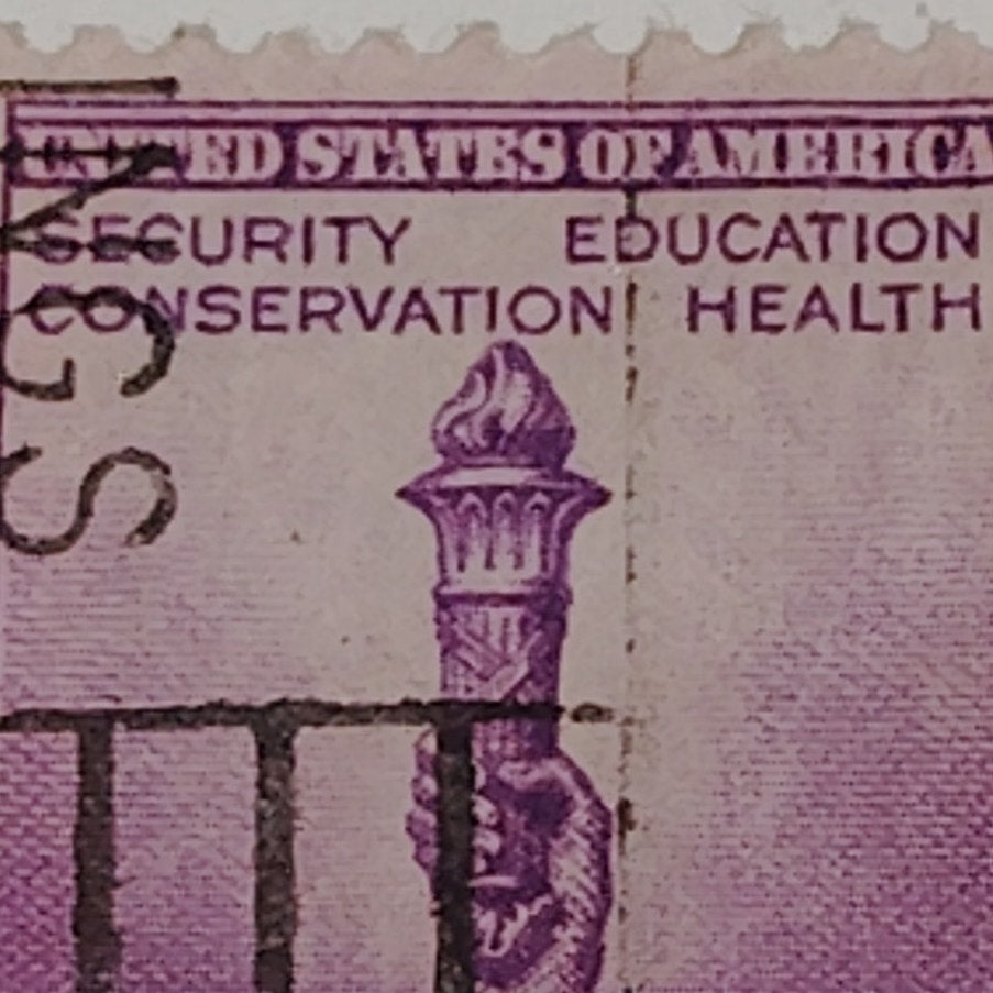 1940 3¢ Torch of Enlightenment Stamp, Scott 901 National Defense Issue, Canceled