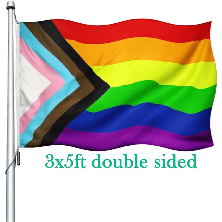 Progress Pride Flag 3×5 ft Double‑Sided HD Nylon with Canvas Header & Grommets