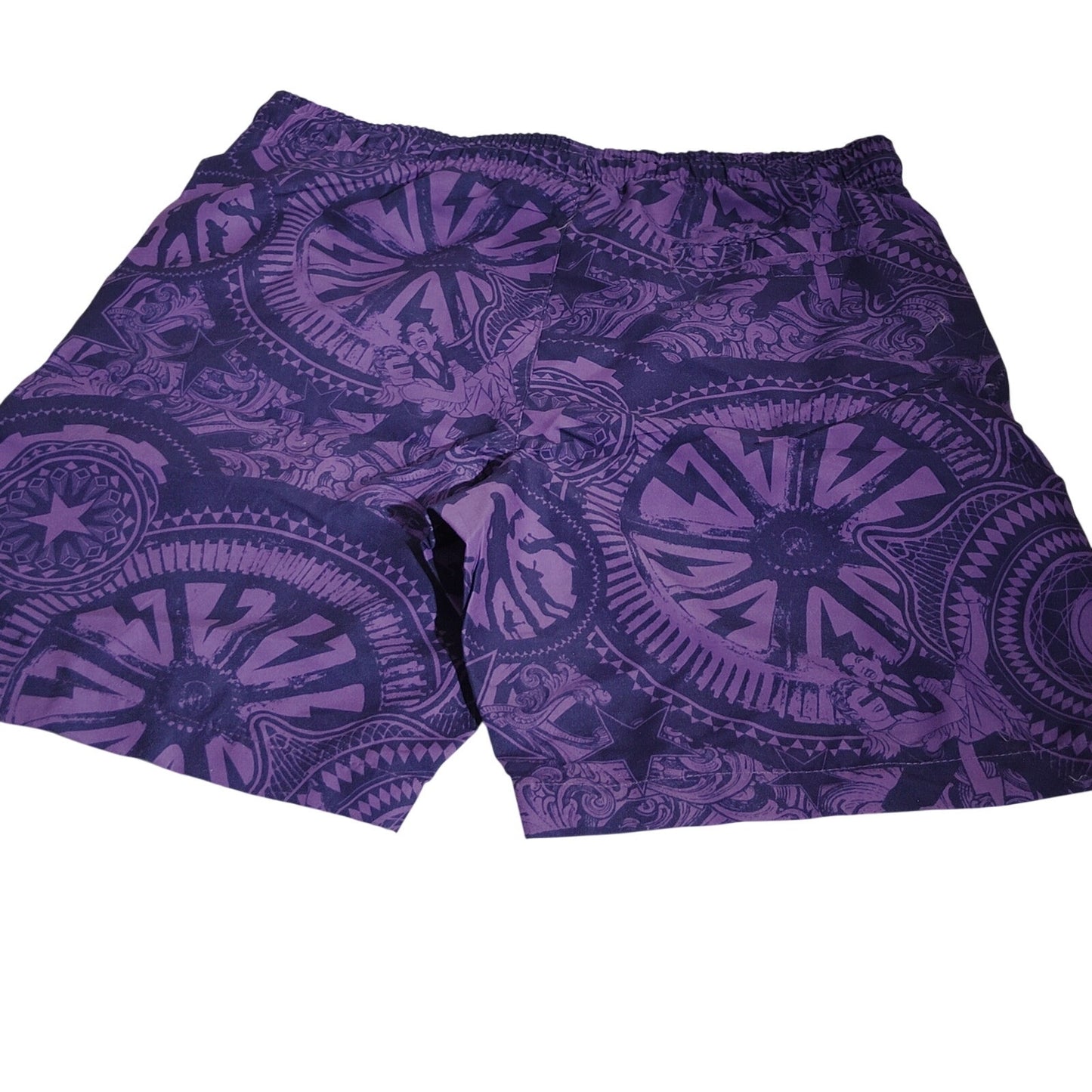 AC/DC Men’s Elastic Waist Printed Swim Shorts – Small – Dark Purple