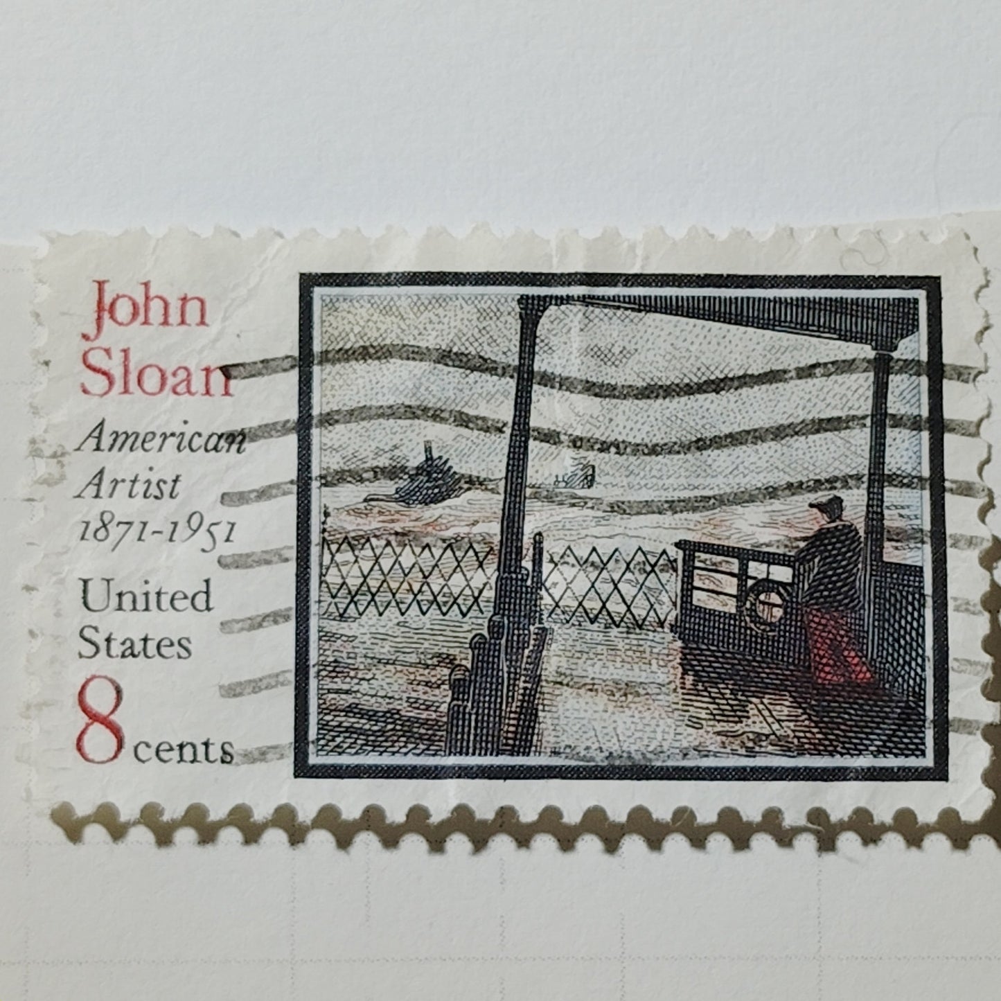 1971 US Postage Stamp Scott #1433 8c John Sloan Wake of the Ferry Used Canceled