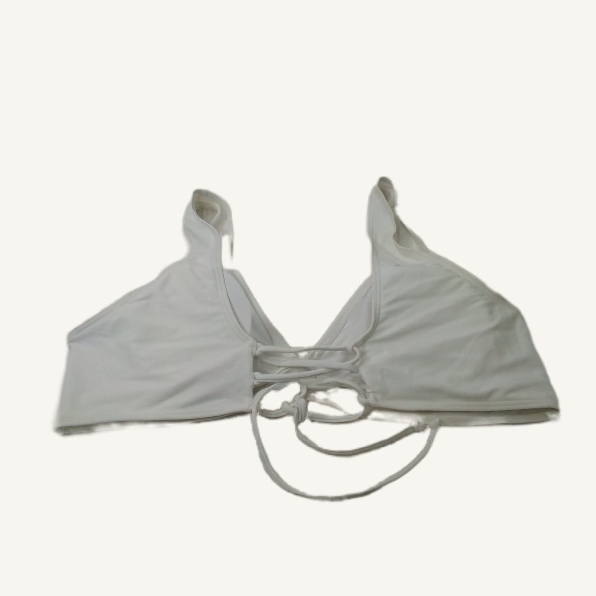 White Lace-Up Front Halter Bikini Top Size XL Plunge Unlined Swim Top NWOT