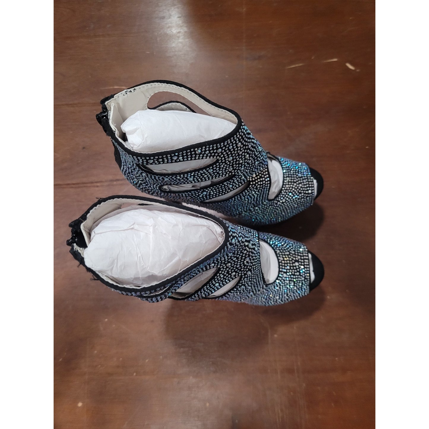 Ellie Shoes Black Ankle Boots w/ Rhinestones 709-WENDY Size 8, Platform Stiletto