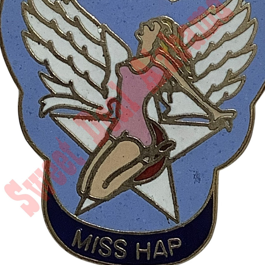 Miss Hap Aviator's Hat Lapel or Tie Pin 1-1/8"H x 1-1/8"W WWII Aviators Nose Art