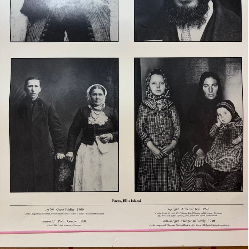 Vintage Ellis Island Faces Poster - Historic Immigrant Portraits 20"x16" Wht/Blk