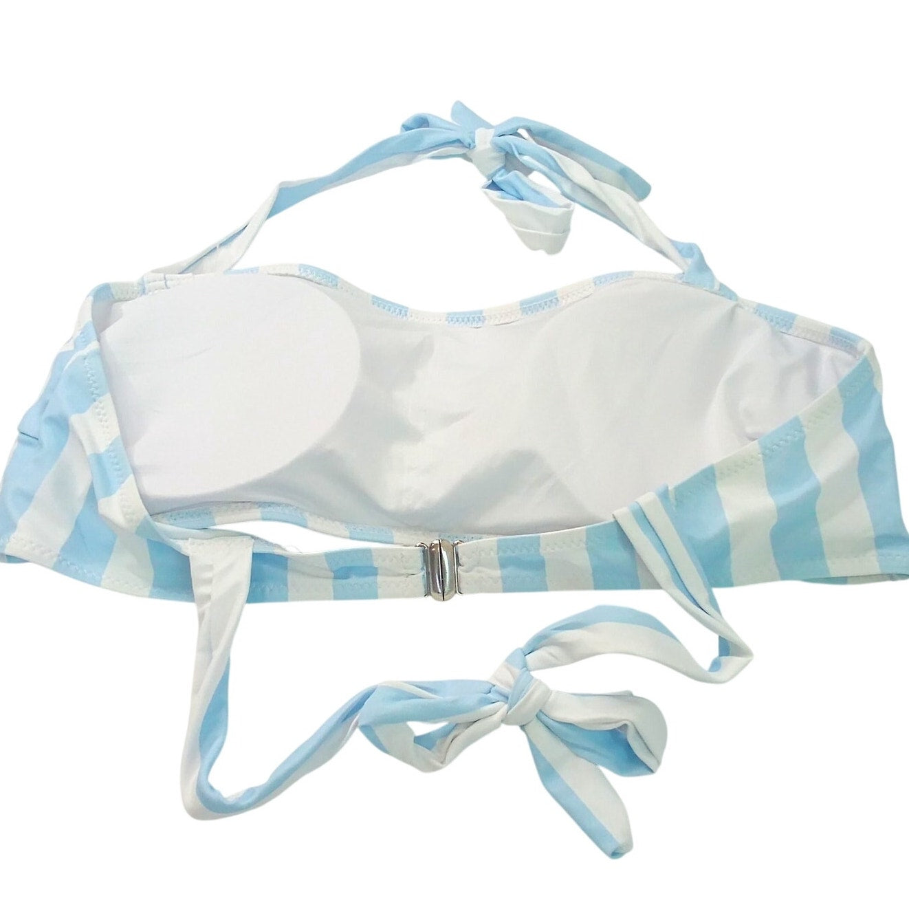 Blooming Jelly Blue White Stripe Bandeau Halter Bikini Top Women’s Large