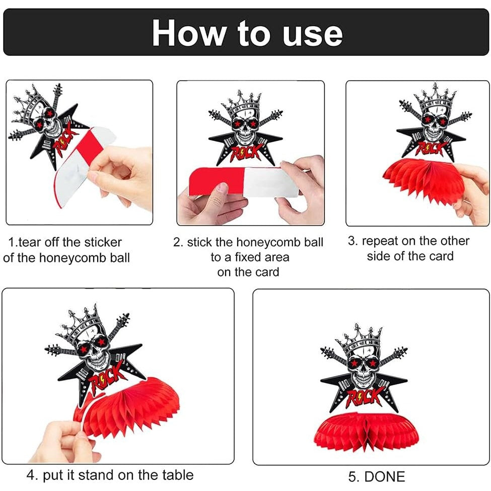1950s Rock & Roll Party Decorations 16‑Pc Honeycomb Centerpieces & Table Toppers