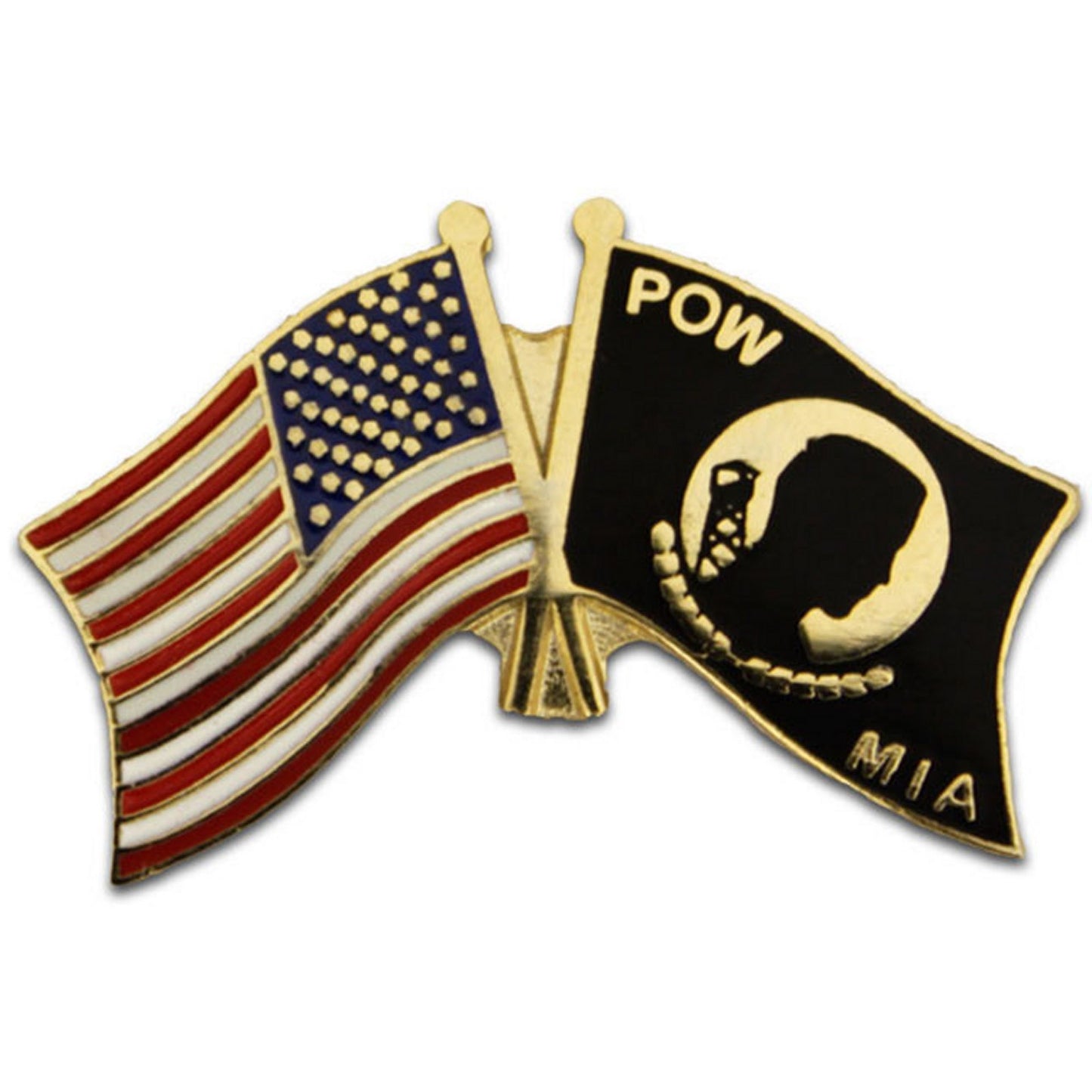American POW‑MIA Crossed Flags Novelty Biker Jacket Hat Lapel Pin 1" × 3/4"