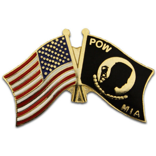 American POW‑MIA Crossed Flags Novelty Biker Jacket Hat Lapel Pin 1" × 3/4"
