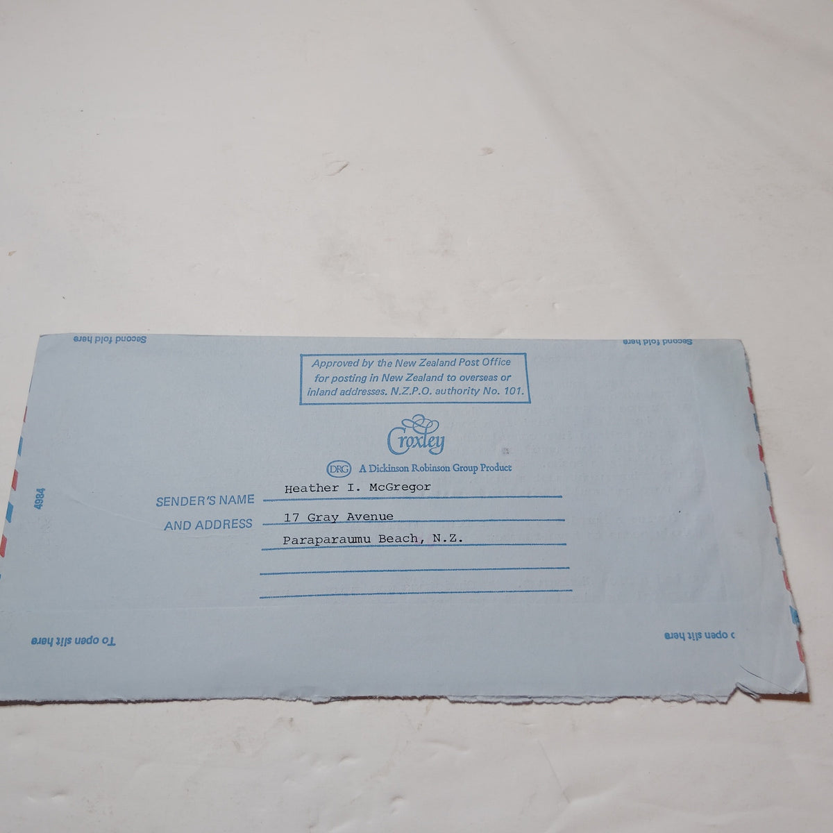 1986 New Zealand Aerogramme w/ Letter & 45c Stamp - Postmarked Paraparaumu