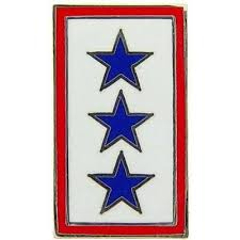 Blue Star Service Flag 3‑Star Hat/Lapel/Brooch Pin, 7/8" × 1/2" Clutchback Pin