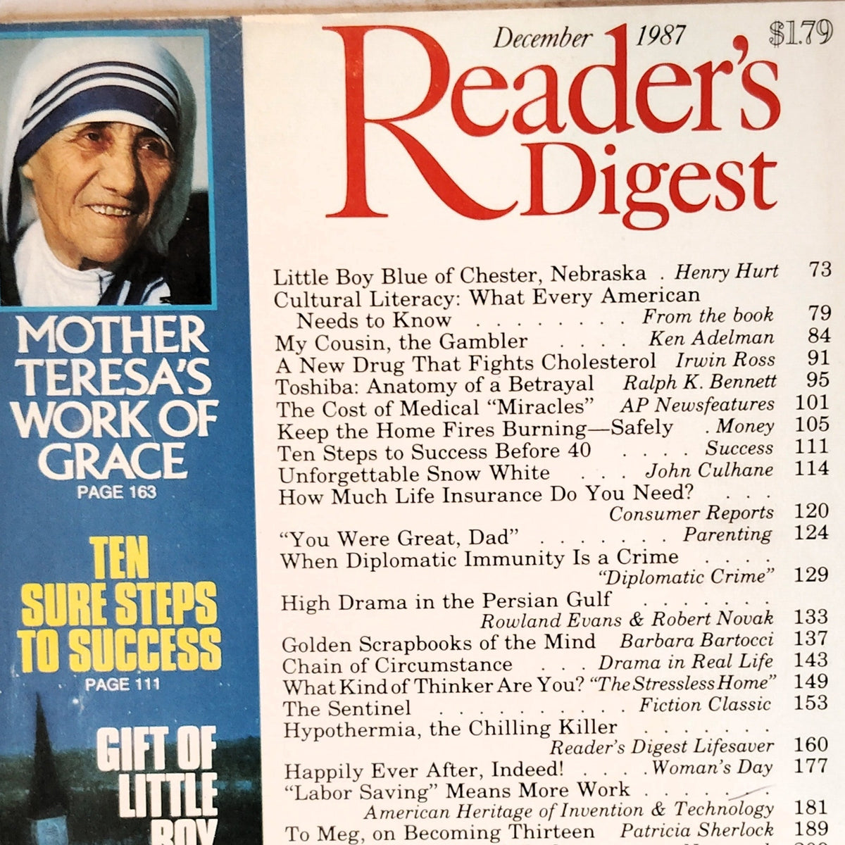 Reader's Digest December 1987 Magazine Mother Teresa's Work of Grace Vintage