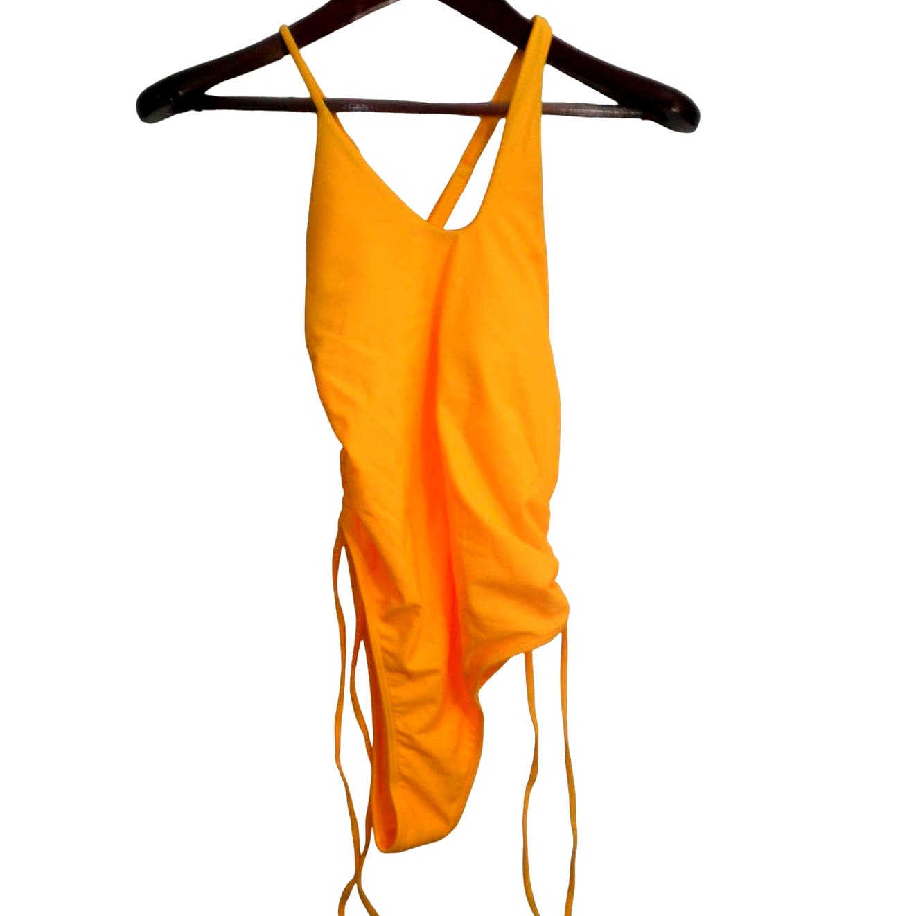 Brazilian One Shoulder Tummy Control Ruched Swimsuit, High Cut, Yellow, Medium