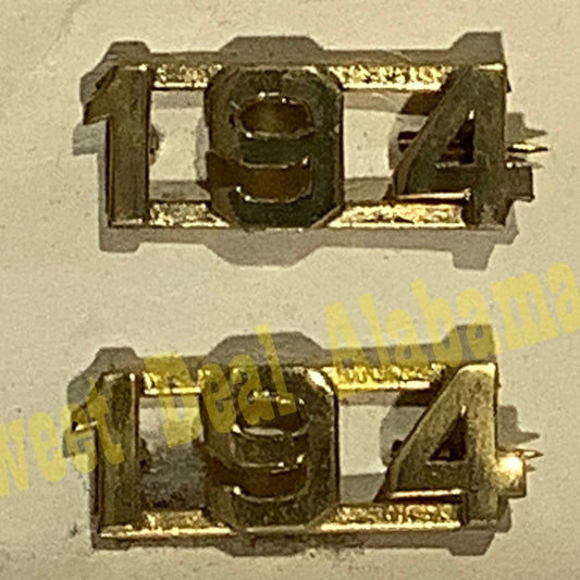 Early/Mid 1900s Brass C-Clasp "194" Collar Device 3/8"H Hat / Lapel Pins Set