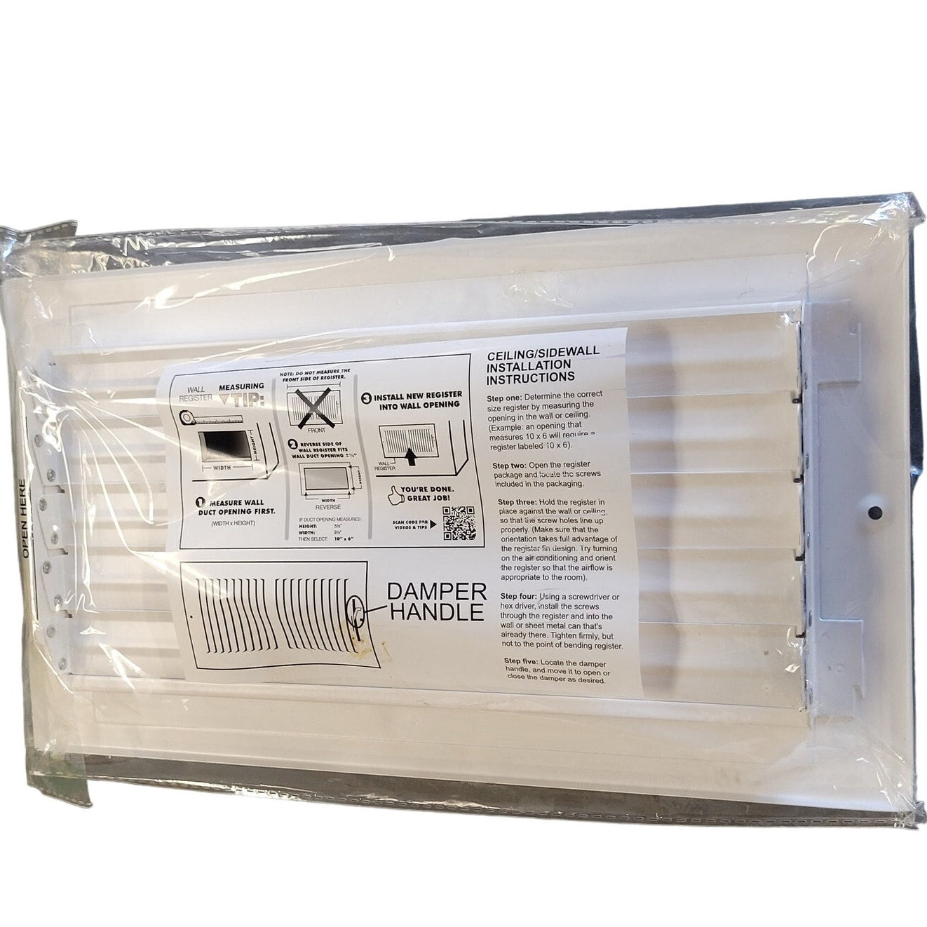 12 in. x 6 in. HD 2-Way Steel Adjustable Wall or Ceiling Register Vent, White