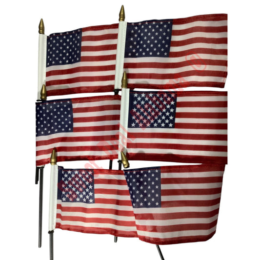 6-PK Flags, United States Flags- 6"W x 4"H Poly Flags on 11" Black Plastic Staff