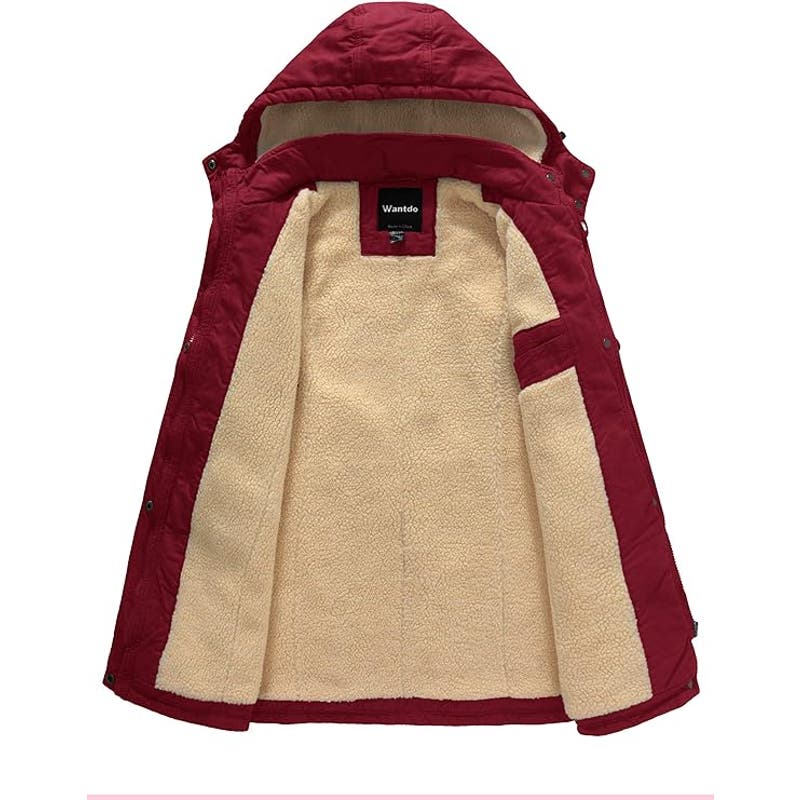 Womens Winter Military Cotton Jacket Hooded Outwear Coat Claret, MD, 100% Cotton