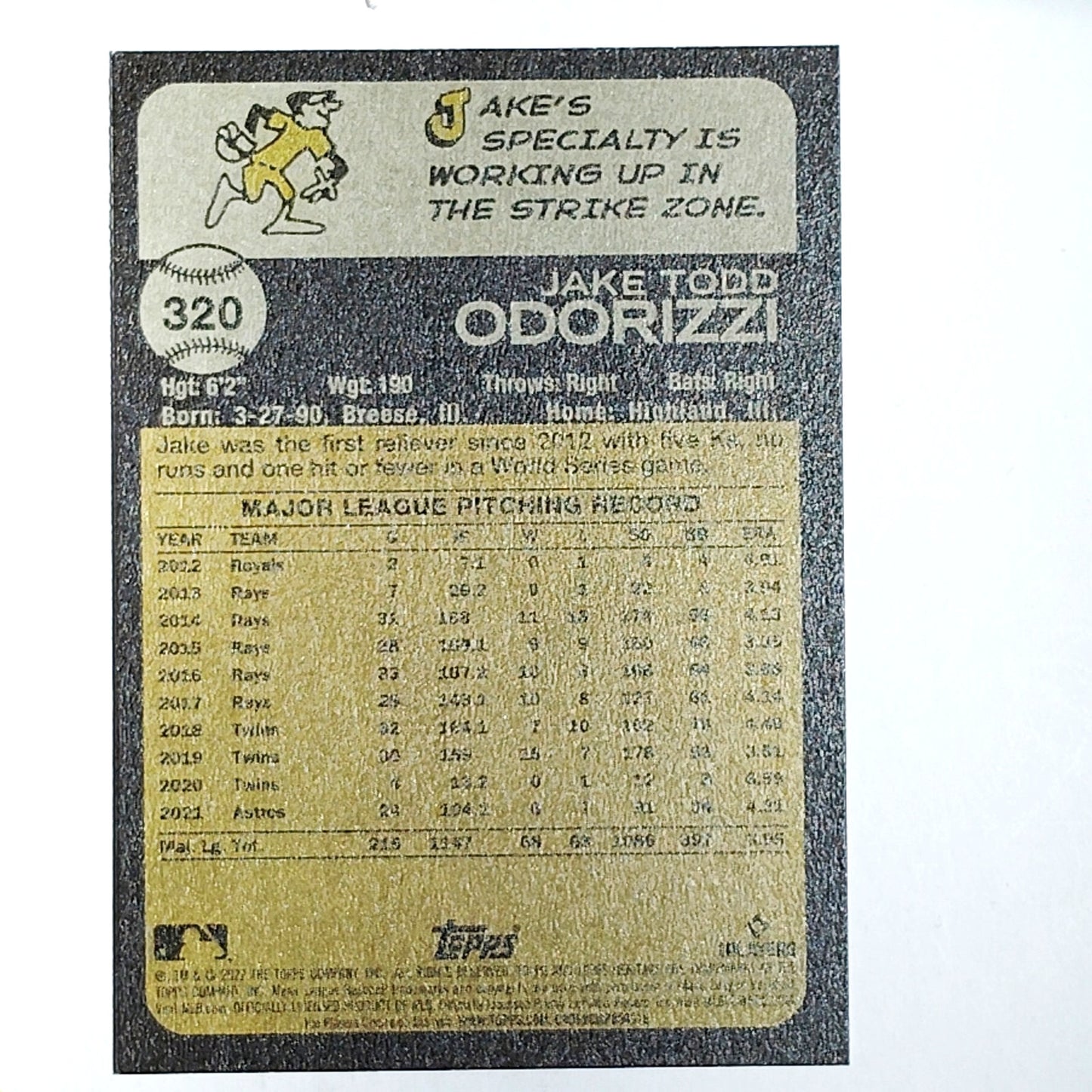 2022 Topps Heritage Jake Odorizzi 320 Houston Astros Pitcher Baseball VG/EX