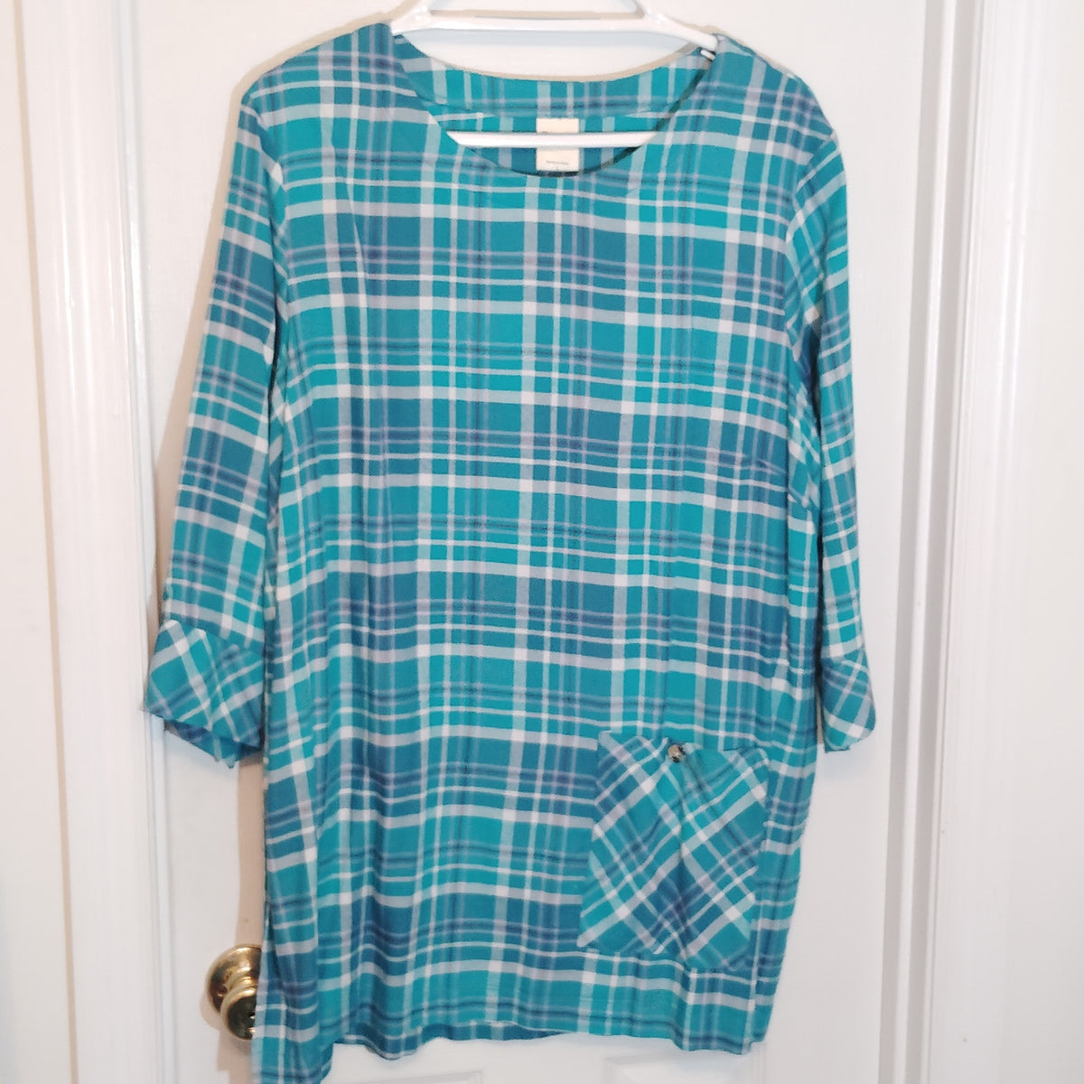 Blair Teal Plaid Tunic Pullover Corduroy Pant Set Women’s Large Excellent Estate