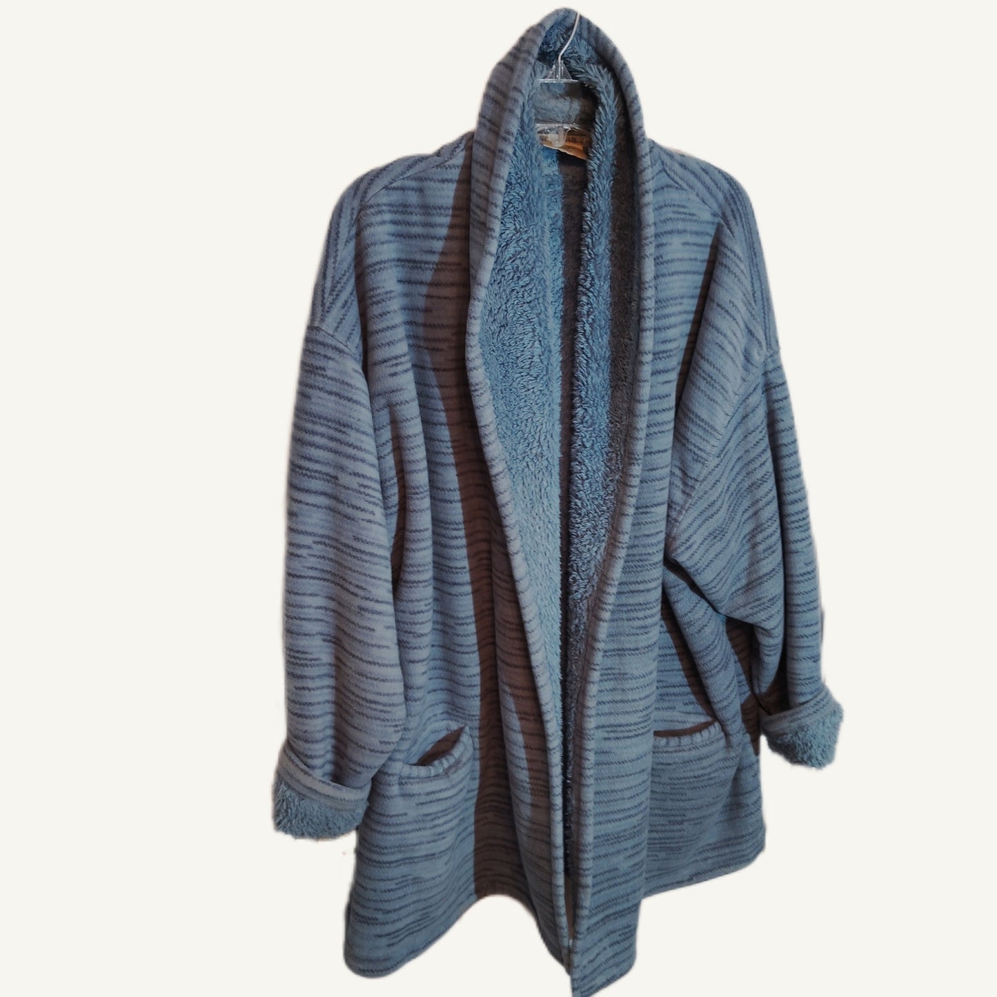HUE Blue Sherpa Lined Wrap Jacket Women's L/XL Cozy Winter Cardigan