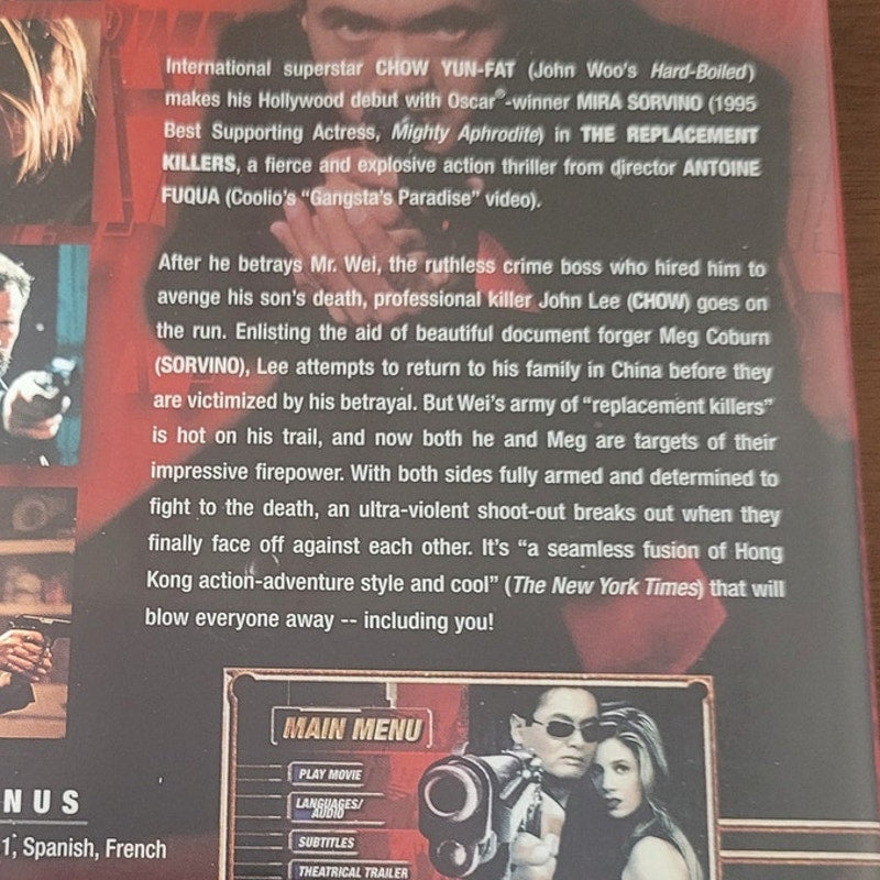 The Replacement Killers DVD 1998 Action Thriller – Chow Yun-Fat, Mira Sorvino