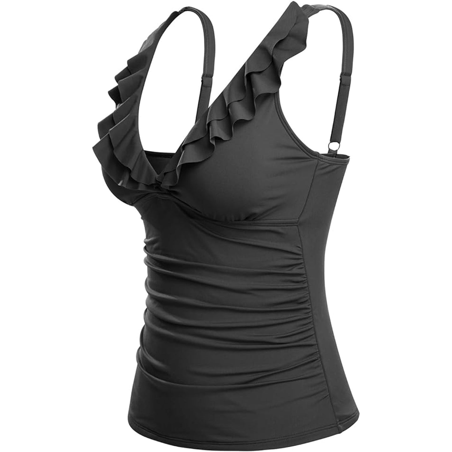 Yonique Tankini Top Only Tummy Control Top Ruffle Swimsuit Top V-Neck, M (8-10)