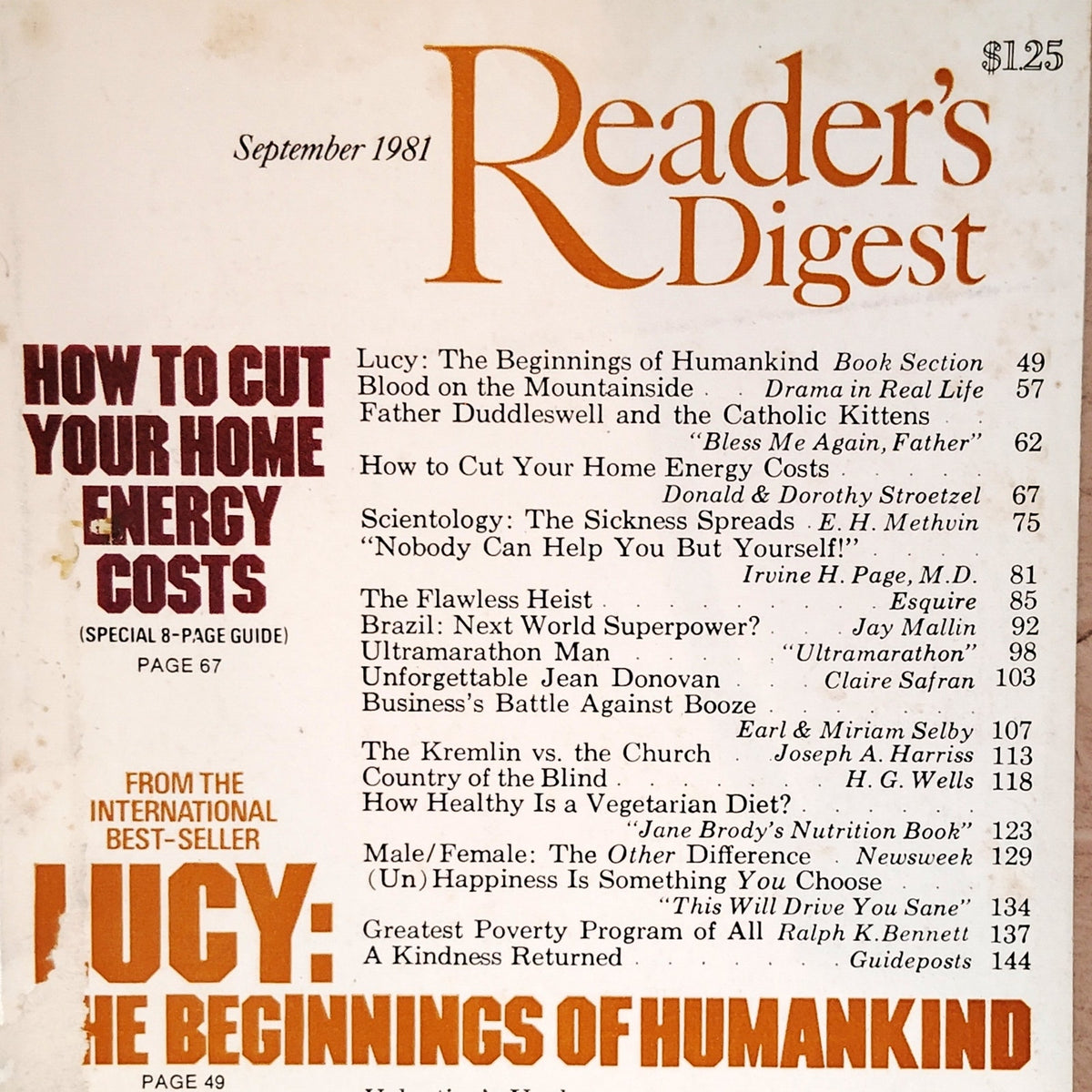 Vintage Reader's Digest Magazine September 1981 Lucy Beginnings of Humankind