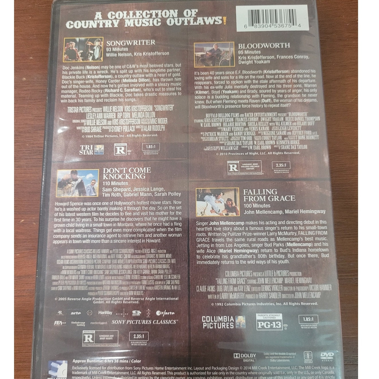 4 Movie DVD Set – Songwriter, Bloodworth, Falling Grace, Don’t Come Knocking
