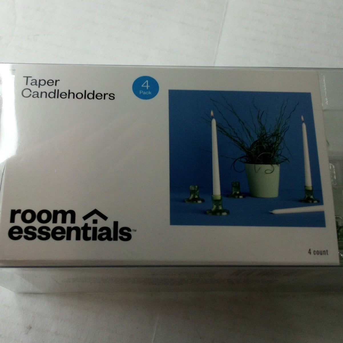 Room Essentials 4pk Glass Taper Candle Holders – Green – Ribbed Base