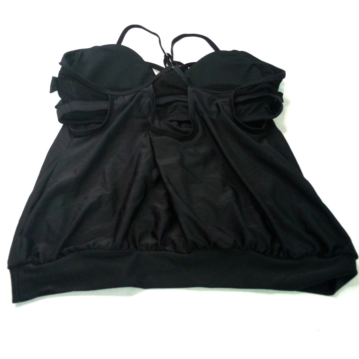 Tankini Swim Top Women’s Size S Black Spaghetti Strap Ruffle Hem