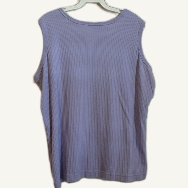 Blair Women's Lavender Ribbed Knit Tank Top with Embroidered Floral Design L