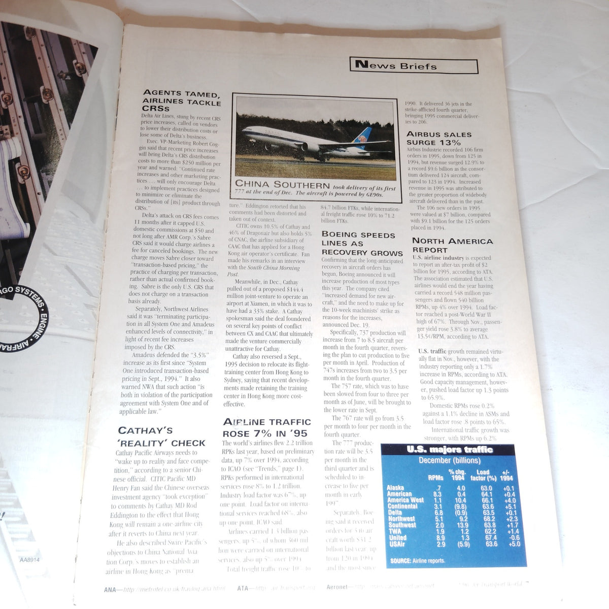 Air Transport World Magazine Feb 1996 - Qantas Airline of the Year Edition