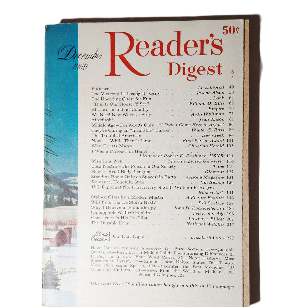 Reader's Digest December 1969 Vintage Magazine - Winter Cover Collectible